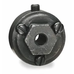 This interchangeable hex hub is designed for mounting condenser propeller blades onto motor shafts in HVAC and industrial cooling systems. Constructed from alloy steel, it features two set screws for secure attachment. The hub accommodates a 1/2 in bore diameter.