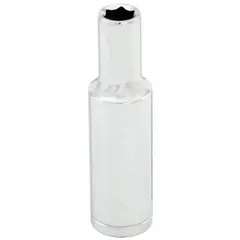 This 3/8" drive hand socket features a 6-point deep design for turning SAE fasteners. Constructed from chrome, it is suited for automotive repair, machinery maintenance, and general industrial assembly where a deep socket is needed to reach recessed nuts or bolts.