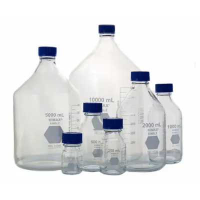 KIMBLE Media Bottle: 5 L, Screw-On, GL 45, 330 mm, Colorless, Closure Included - Glass Lab Media Bottles