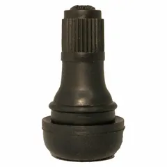 Snap-in tire valve stem with L-shape and 180° stem angle for installation in confined wheel positions. Features a 0.305-32 thread size, standard bore, and black rubber construction. Suitable for automobile tire applications.