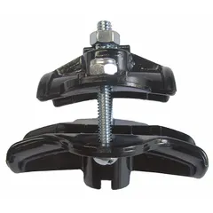 This plastic clamp secures the end of round cables in festoon systems, preventing pull-through and maintaining tension. It accommodates cables with a diameter range of 0.49 in to 0.91 in and is compatible with RET-30. Typical applications include overhead crane, hoist, and material handling systems.