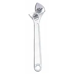General-purpose adjustable wrench with chrome finish. Overall length 10 inches, jaw capacity 1 5/16 inches. Suitable for tightening or loosening nuts, bolts, and fittings in plumbing, automotive, and maintenance tasks.