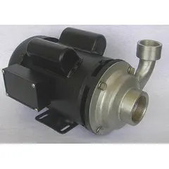 This Dayton centrifugal pump features a 304 stainless steel housing and impeller for chemical resistance. It is powered by a 2 hp single-phase motor with a totally enclosed fan-cooled enclosure, operating at 115/230V AC. The pump has NPT connections and is suitable for transferring corrosive fluids in industrial processing, water treatment, and chemical handling applications.