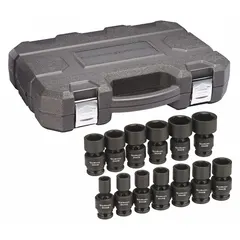 This SAE impact socket set features a manganese phosphate finish for corrosion resistance and a friction ball retention design to secure sockets on impact wrenches. The set includes sockets ranging from 1/2 in to 1 1/4 in, suitable for heavy-duty fastening tasks in automotive repair, industrial equipment maintenance, and assembly line applications.
