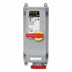 This washdown-rated interlock is designed for industrial environments requiring frequent washdowns, such as food processing and pharmaceutical facilities. Rated for 480V AC, three-phase, 100 A, 3 pole, 4 wire, it features Wi-Fi remote monitoring for enhanced control. Reverse service is not supported.