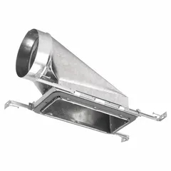 Steel vent boot for HVAC ductwork, connecting 5-inch round duct to a floor or wall register. Features a 5-inch diameter, 5-inch height by 5-inch width collar, and is compatible with a 4-inch register height. Constructed entirely of steel, including cap and collar. Suitable for end-of-run installations in residential and light commercial heating and cooling systems.
