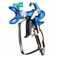 This GRACO airless spray gun features an aluminum body and a 1/4 in NPSM air inlet. It is compatible with coatings, enamels, lacquers, and stains, and includes a RAC X LP 517 SwitchTip for a 10 in to 10 in spray pattern. Suitable for industrial finishing applications