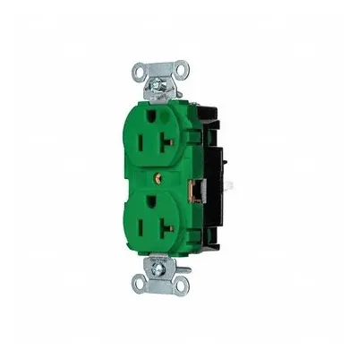 HUBBELL Receptacle: Hospital Grade, Duplex, 5-20R, Green, 125V AC, 20 A - General Purpose Receptacles