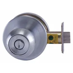This privacy knob lockset is designed for interior doors requiring locking, such as bathrooms or bedrooms. It features a chrome finish, an interchangeable core for quick rekeying, and an 8K round style. The lockset is suitable for standard interior door applications where privacy is needed.