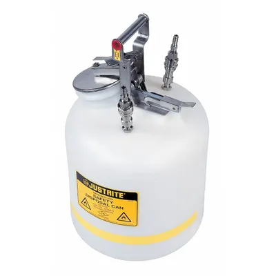 JUSTRITE Waste Can: 5 gal Can Capacity, Stainless Steel Fitting Material - HPLC Waste Cans