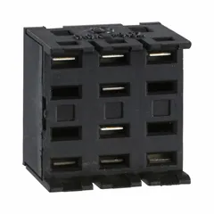 Gray plastic printed circuit board socket adapter for mounting and connecting XB6 series devices to a 16 mm panel cutout. Provides a secure interface for industrial control components in control panels and machinery.