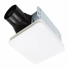 Single-speed ceiling-mount exhaust fan for removing moisture, odors, and stale air in small to medium bathrooms. Delivers up to 60 cfm at 0.9 sones. Includes exhaust grille; connects to round duct. No heater or sensor. 120V AC, flange mount.