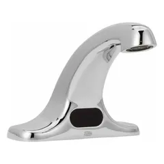 Centerset sensor faucet with cast brass/plastic construction and chrome finish. Hardwired design with aerated flow for hands-free operation. Includes CWB 7 ft. connector wire for plug-in power converter. Suitable for commercial restroom applications.