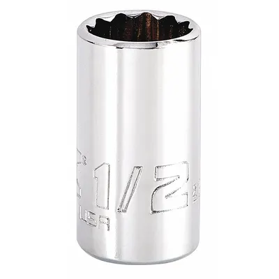 PROTO Socket: SAE, 1/4 in Drive Size, 1/2 in Socket Size, 12-Point, Std, Chrome - 1/4" Drive Hand Sockets