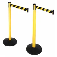 Barrier Post with Belt: 40 1/2 in Post Ht, 10 ft Belt Lg, Black/Yellow, 2 No. of Posts, Pattern (MPN 101YA-BYD-2PK)