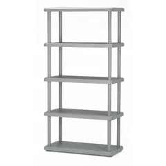 This press-fit stationary shelving unit is constructed entirely from HDPE, offering resistance to moisture, corrosion, and chemicals. It measures 36 inches wide by 18 inches deep with an overall height of 72 inches and includes five shelves. Suitable for dry storage in industrial, commercial, and institutional environments where metal shelving is not ideal.