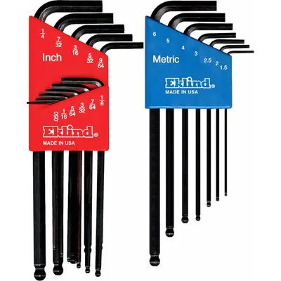 EKLIND Hex Key: 16 or More Pieces, Ball-Hex-L, L, Metric and SAE, Single Ball End - L-Shaped Hex Key Sets