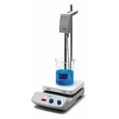 Single-position digital hot plate stirrer with a 7-inch square ceramic plate. Designed for simultaneous heating and stirring of liquids in laboratory applications such as chemical synthesis, sample preparation, and dissolution testing. Operates on 115V AC with a US standard plug. Digital controls enable precise temperature and speed regulation.