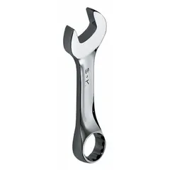 This metric 12-point combination wrench features a 23 mm head size and an overall length of 6 3/4 inches. Constructed from alloy steel with a chrome finish, it is suited for tightening and loosening metric fasteners in automotive, machinery, and industrial applications.