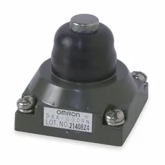 Plunger head for OMRON D4A Series limit switches. Features top actuator location and maintained action. Used in industrial control applications for position sensing of moving parts in automation and machinery.