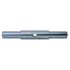 This steel wheel shaft is a replacement part for pallet jacks. It supports and secures the wheel assembly, enabling smooth movement and load handling in material handling applications.
