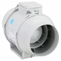 General purpose inline duct fan with thermoplastic housing, 6-inch duct connection, 65 W motor, 120V AC single-phase power, and IP44 rating. Delivers up to 293 cfm airflow. Speed controllable via external control (not included). Includes mounting bracket. Suitable for exhaust, supply, or boost applications in HVAC systems.