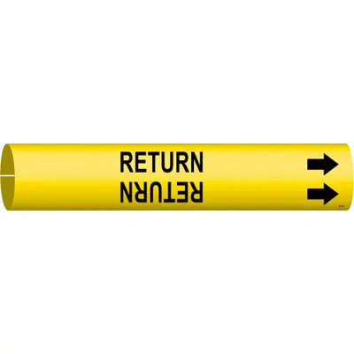BRADY Pipe Marker: Return, Yellow, Black, Fits 2 1/2 to 3 7/8 in Pipe O.D., 1 Pipe Markers - Return Snap-On Pipe Markers