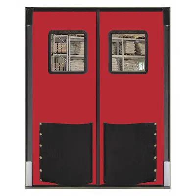 CHASE Swinging Door: Polyethylene, 2 Doors, Red, 5 ft Door Wd, 7 ft Door Ht, Window Included - Washdown Swinging Doors