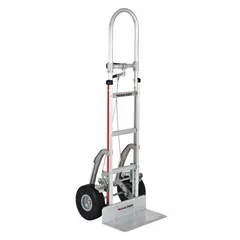 This MAGLINER hand truck features a single-pin design with a lightweight aluminum frame and flat-free tires, rated for 500 lb capacity. Suitable for moving loads in warehouses, industrial facilities, and delivery routes, it requires no tire maintenance and works indoors or outdoors.