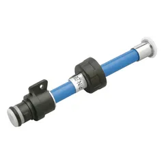 This plastic supply line is designed for use with Zurn Z8106 series pressure-assist tank inlet-supply components. It connects the water supply to the toilet tank, ensuring proper water flow. The black/blue component is suitable for replacement or installation in compatible systems.