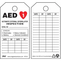 White rectangle plastic safety tag for indoor/outdoor use. Measures 3 in wide by 5 3/4 in high, 0.055 in thick. Printed in English. Supplied as a 10-pack. Commonly used for equipment identification, warning notices, and inspection labeling in industrial and commercial facilities.