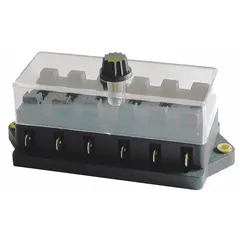 This fuse block is designed for 12V electrical systems in fleet and vehicle maintenance applications. It features a black, RoHS-compliant construction and provides a grounded solution for organizing and protecting electrical circuits.