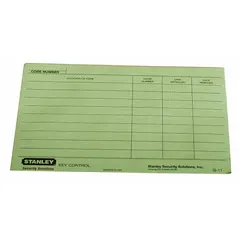 Paper key authorization card for use with BEST locking systems. Identifies specific core locations to designate authorized access points. Suitable for commercial and institutional key control programs.