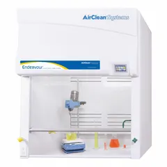 Fully assembled ductless fume hood with blower, base/stand, and work surface included. Recirculates filtered air, eliminating ductwork. Suitable for containing hazardous fumes, vapors, and particulates in laboratory and industrial settings.