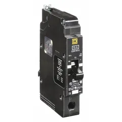 Single-pole bolt-on miniature circuit breaker rated 15 A and 277V AC. Provides overcurrent protection for branch circuits in commercial and industrial electrical distribution systems. Part of the EDB & EGB Series, with a maximum interrupting rating of 18 kA at 120/240V AC. For use with Square D NF panelboards.