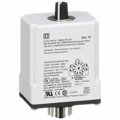 SCHNEIDER Single Function Time Delay Relay: Socket Mounted, 120V DC, 10 A - Socket-Mounted Relays