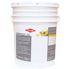 DOWFROST HD is a propylene glycol heat transfer fluid with a 35% concentration, supplied in a 5 gal pail. The yellow fluid operates within a temperature range of -50.8°F to 325.4°F. It is used in closed-loop heating and cooling systems for freeze and burst protection in industrial and commercial applications.