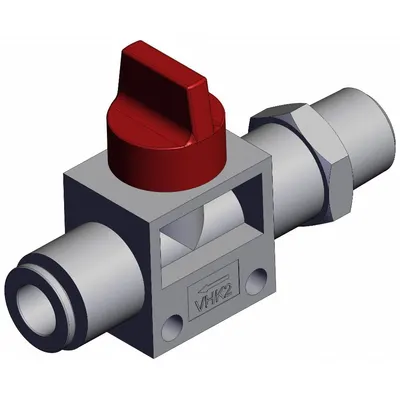 SMC Finger valve: VHK Series, Knob Actuator, 2 Ports, 1/4 in, Side-Ported Body - VHK Series Manual Air Control Valves