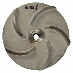 This impeller is a replacement component for straight centrifugal pumps. Constructed from 316 stainless steel, it is suited for moving water or other fluids in industrial pumping systems. Compatible with Dayton pumps, model 2ZXT1.