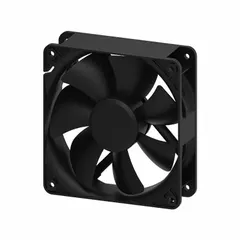 Square axial fan with polybutylene terephthalate blade and housing. Delivers 138 cfm airflow at 0.000 in static pressure. Dimensions: 4 11/16 in height, 1 1/2 in depth. Terminated with lead wires. IP20 rating. Suitable for cooling and ventilation in electronic enclosures, control panels, and small equipment.