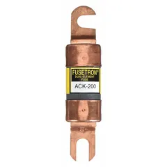 General-purpose, non-indicating bolt-on fuse rated 200 A at 72 V DC. Time-delay characteristic accommodates motor-starting inrush currents. Suitable for overcurrent protection in DC circuits of industrial equipment such as forklifts and battery-powered vehicles.