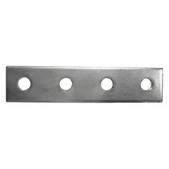 This splice flat plate connects two lengths of 1 5/8 in strut channel end-to-end to form a continuous support run. It features four 9/16 in holes for standard strut hardware. Made of 316 stainless steel with a polished silver finish, it resists corrosion in harsh environments.