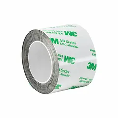 3M AB5010 is a conductive EMI-absorbing tape made of gray polyamide film with acrylic adhesive. It measures 1 inch wide, 4 yards long, and 3.9 mil thick. Used for shielding electronic components from electromagnetic interference in industrial electrical assemblies, control panels, and sensitive instrumentation.