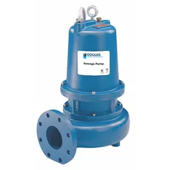Single-phase sewage ejector pump with cast iron impeller, rated 230V AC and 5 hp. Delivers 650 gpm flow at 10 feet of head with vertical discharge orientation. Designed for handling effluent and solids-laden water in below-grade applications such as basements and lift stations. Switch not included.