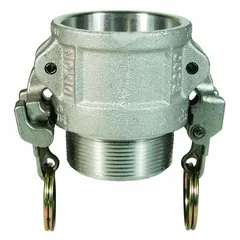 This Type B cam and groove fitting is constructed from 316 stainless steel with a Nitrile gasket. It features a 6 in coupling size, 6 in -8 thread size, and male NPT connection, with an overall length of 4 9/16 in. Used for quick-connect hose and pipe connections in fluid transfer systems.