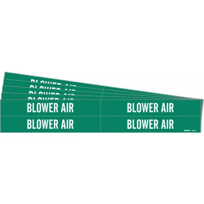 BRADY Pipe Marker: Blower Air, Green, White, Fits 3/4 to 2 3/8 in Pipe O.D., 4 Pipe Markers - Blower Air Adhesive Pipe Markers