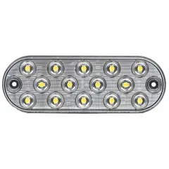 Clear oval LED backup/reverse light with grommet mount and wire leads. Meets SAE J1398 standards. Overall height 2 5/16 in. For permanent installation on vehicles and equipment to improve visibility when reversing.