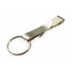 Steel belt key clip in gray finish. Overall height 3 inches, width 1/2 inch. Attaches to belt loops or waistbands to secure keys during maintenance rounds, facility inspections, or field service.