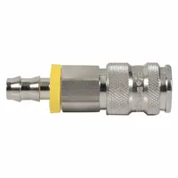 This brass quick-connect air coupling body features a 1/4 in male hose barb fitting and ball locking type for secure connections in pneumatic systems. Suitable for industrial compressed air lines, it allows quick attachment and release of tools and hoses