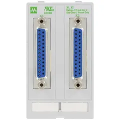 Panel interface insert with two SUB-D25 female-to-solder connections. Dimensions 51 mm x 88 mm. Used for data transmission in control cabinets and automation systems.